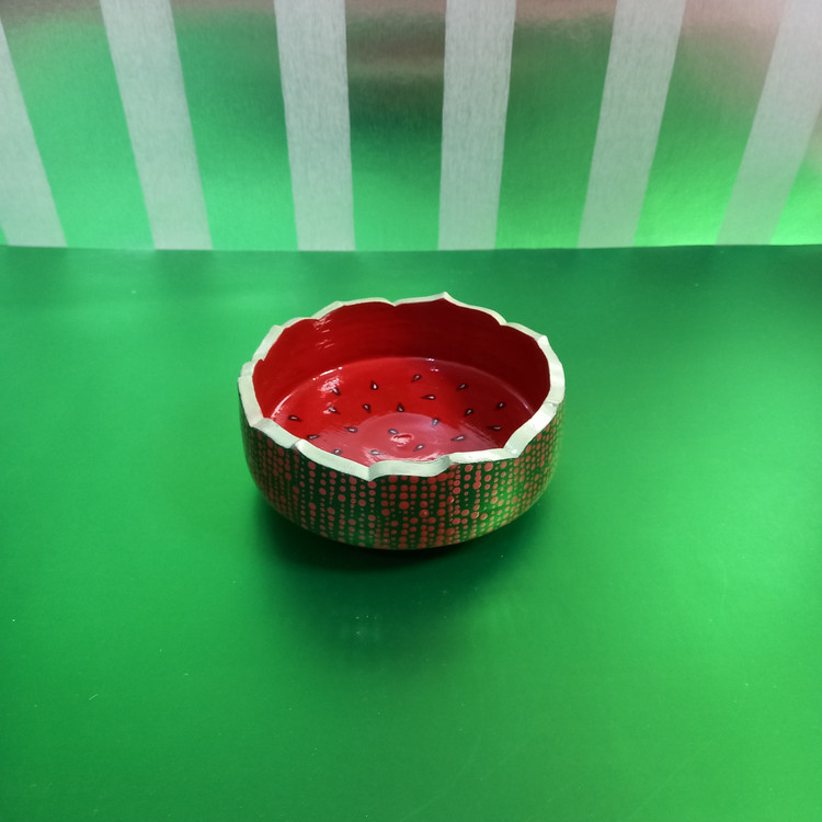 کاسه سفالی لبه دالبری | طرح هندوانه | شب یلدا | دکوری | ساخته شده توسط سهیلا میرزایی | خرید از فروشگاه رینبوآرت | ارسال رایگان در رشت