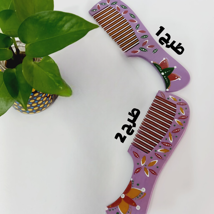 خرید شانه دستی یاسی چوبی با نقوش ماندالا و دات ماندالا از فروشگاه رینبوآرت | ارسال رایگان در رشت