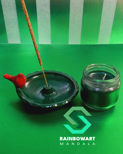 خرید جاعودی سفالی سبز با پرنده قرمز از فروشگاه رینبوآرت