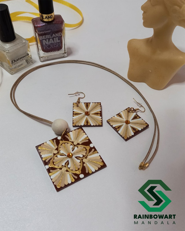 خرید ست گردنبند و گوشواره ماندالا و دات ماندالا با رنگ و طرح دلخواه