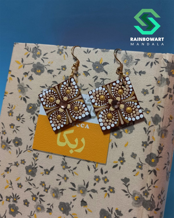 خرید گوشواره قهوه ای ماندالا و دات ماندالا با ارسال رایگان در رشت از فروشگاه رینبوآرت