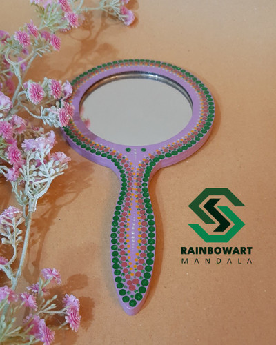 آینه دستی چوبی یاسی | نقوش ماندالا و دات ماندالا | کار شده توسط سهیلا میرزایی | خرید از فروشگاه رینبوآرت | ارسال رایگان در رشت
