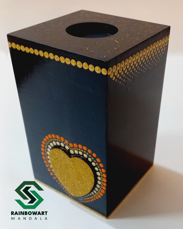 جاشمعی سایز بزرگ چوبی قهوه ای | نقوش ماندالا و دات ماندالا | ساخته شده توسط سهیلا میرزایی | خرید از فروشگاه رینبوآرت | ارسال رایگان در رشت
