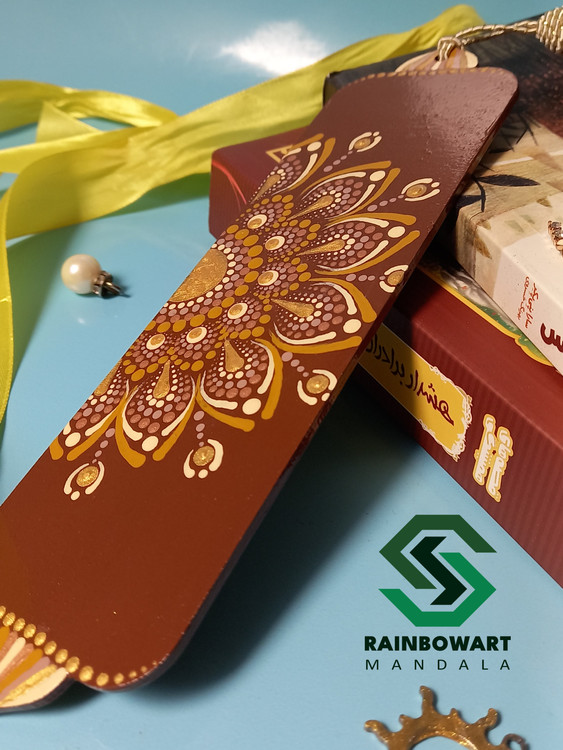 خرید بوکمارک چوبی قهوه ای با طرح ماندالا و دات ماندالا از فروشگاه رینبوآرت