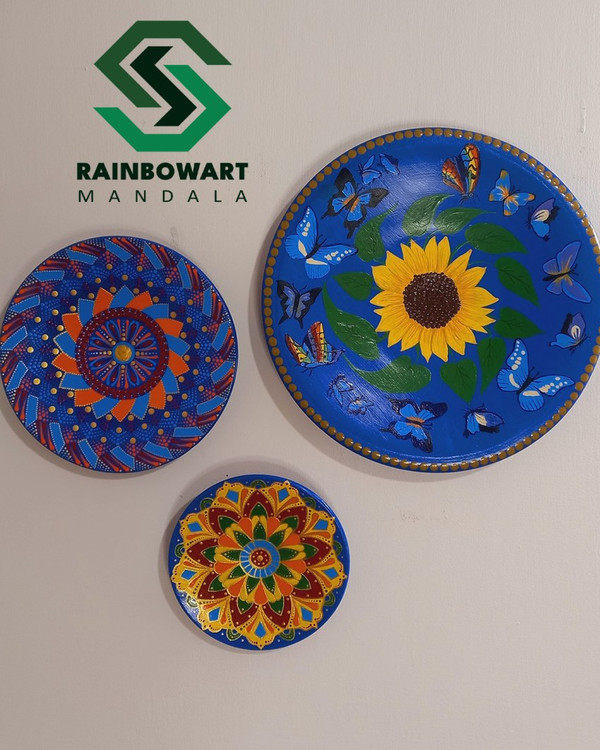 خرید ست دیوارکوب سفالی با نقوش ماندالا و دات ماندالا از فروشگاه رینبوآرت