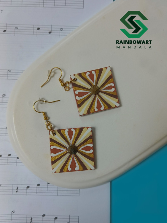 خرید جفت گوشواره قهوه ای طرح ماندالا و دات ماندالا با نگین قهوه ای