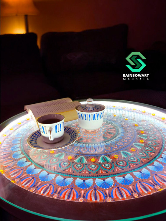 میزنوری | جلومبلی چوبی | دکوری تزئینی پذیرایی | جلومبلی خاص | جلومبلی باکلاس | جلومبلی نوری با نقوش ماندالا و دات ماندالا