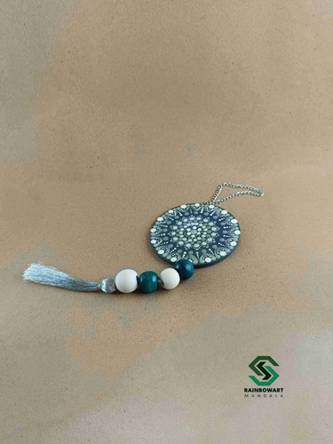 خرید آویز آینه ای ماشین طوسی رنگ با نقوش ماندالا و دات ماندالای دوطرفه از فروشگاه رینبوآرت