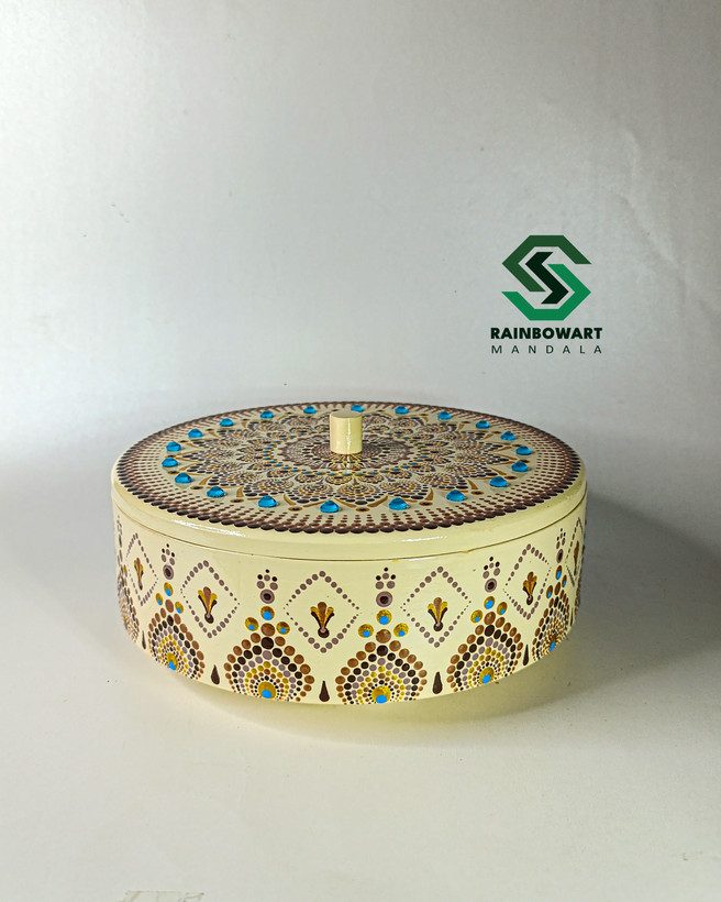 سفارش آجیل خوری هدیه با طرح و رنگ دلخواه ماندالا و دات ماندالا از فروشگاه رینبوآرت | آجیل خوری چوبی دکوری | آجیل خوری تزئینی
