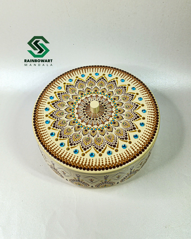 خرید آجیل خوری کرمی با نقوش ماندالا و دات ماندالا از فروشگاه رینبوآرت | گارانتی یکساله | ارسال رایگان در رشت