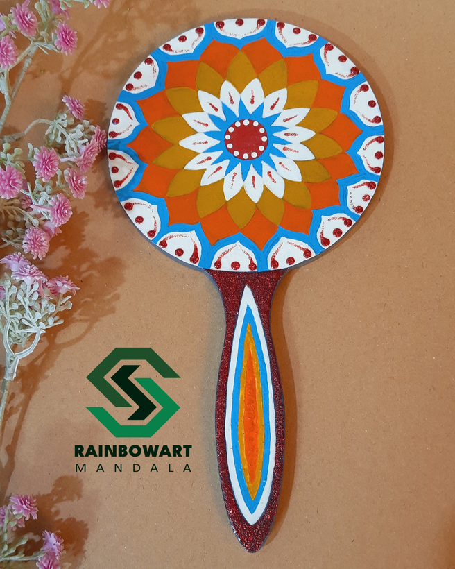 شانه دستی و آیینه دستی چوبی آبی | طرح ماندالا و دات ماندالا | ارسال رایگان