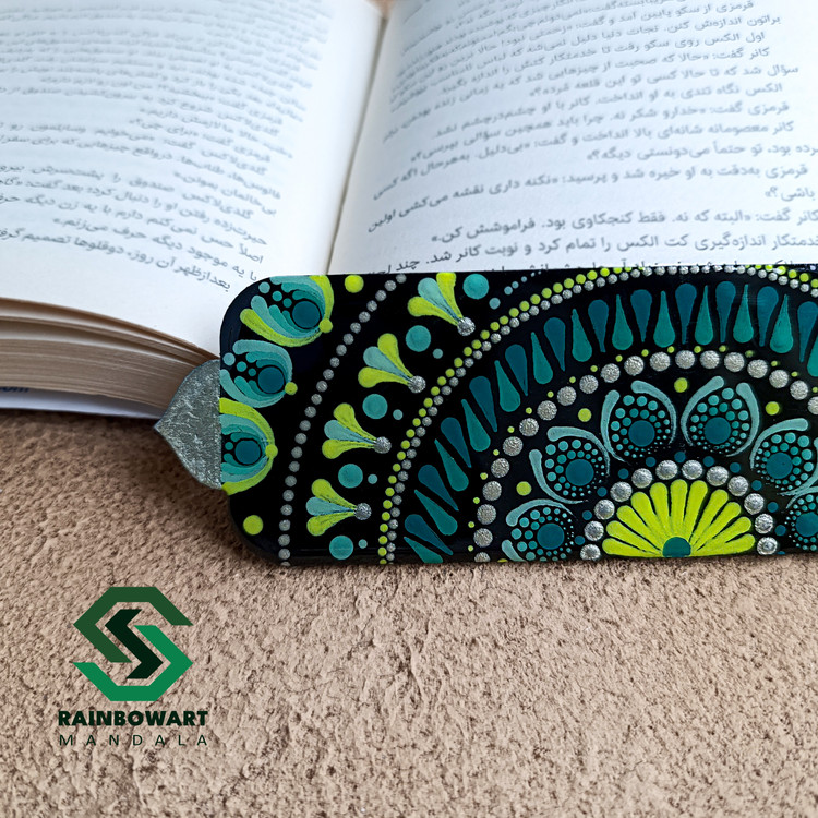 بوکمارک (نشانگر) چوبی فیروزه ای با روکش رزین | ماندالا و دات ماندالا | ارسال رایگان